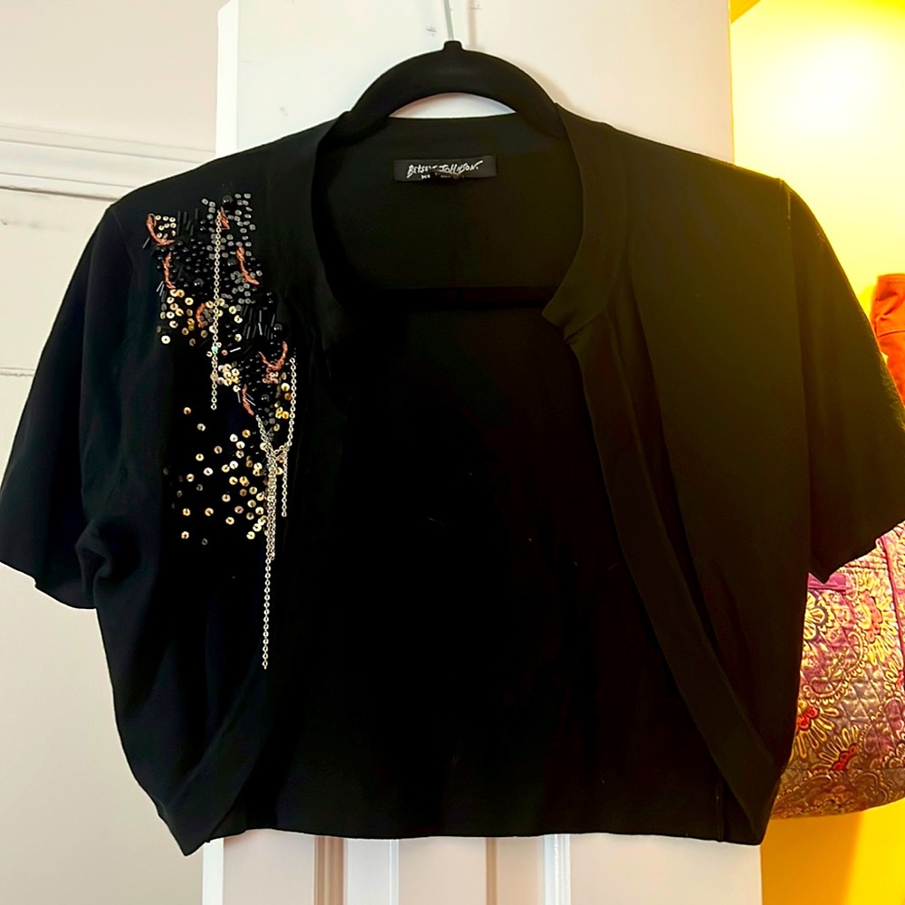 betsy Johnson black embellished shrug